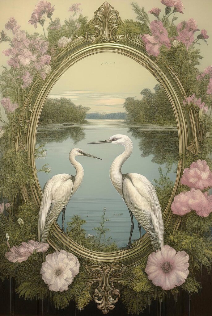 lake, herons, nature, flowers, retro, vintage-9247285.jpg